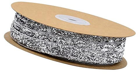 SHTGOI 1 Rolle Samtband 10 mm x 20m Einseitiges Glitzer-Satinband Dekoratives Geschenkband Glitzer-Samtbänder Weihnachts Glitzerbänder für Bastelarbeiten Blumen Geschenkverpackungen Silber