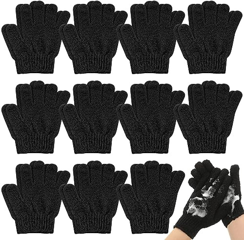 Ramede 30 Pair Exfoliating Glove Double Sided Exfoliating Bath Gloves Pack Nylon Colorful Shower for Men Women Beauty Spa Massage Shower Deep Clean Body Skin Bathing Scrubber Disposable(Black)