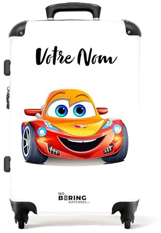 NoBoringSuitcases.com® Koffer personalisiert, Reisekoffer Kinder, 67x43x25cm - Hartschalenkoffer - Cooler Wagen - Mittelgroß mit Rollen - Koffer mit Namen