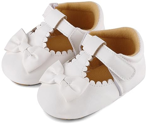 LACOFIA Scarpe Battesimo Neonata Scarpe Primi Passi Bambina Antiscivolo Scarpe Eleganti Cerimonia Bianco 3-6 Mesi