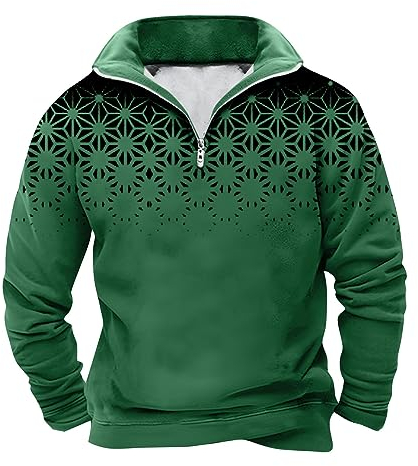Pullover Herren Langarm Sweatshirt Stehkragen Mit Reißverschluss Pulli Hoodie Winter Tops T Shirts Männer Komfortabel Hemden Langarmshirt Mode Sweaters Weich Thermo Oberteil Sweatjacke (Grün,S)