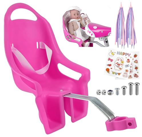 Erzekrim Puppenfahrradsitz für Mädchenfahrrad, Fahrradzubehör für Mädchen, mit DIY Aufklebern Puppensitz für Kinderfahrrad, Prinzessin Puppen Fahrradsitz Hinten (Rosa)