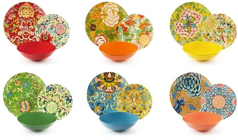 Excelsa La Via Della Della Soie Service de vaisselle 18 pièces, Porcelaine et Stoneware, Décoration Multicolore, 6 Personnes