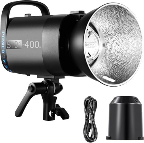 NEEWER S101-400W Strobe Flash con 9 Niveles 150W Lámpara de Modelar, 400Ws GN65 5600K con Reflector de Bowens Montaje Estándar, Modo S1/S2 Ventilador Silencioso para Fotografía Estudio Retrato