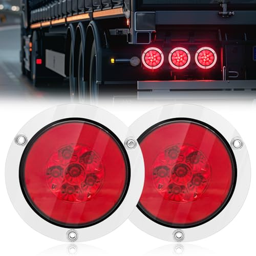NWpangu Feux de remorque LED, Feu de Recul de Frein Arrière Rond 24LED avec œillet chromé, éclairage de remorque encastré pour camion RV Van, blanc, 4 pièces