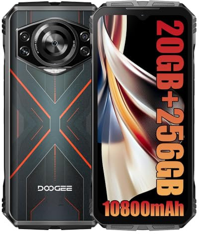 DOOGEE S Cyber Rugged 4G Téléphones Portables Débloqués, 20GB + 256GB, Batteria 10800mAh / 18W, 50MP + 16MP Smartphones, 6,58 pollici, IP68/ IP69K/ 4G Dual SIM/NFC Rouge
