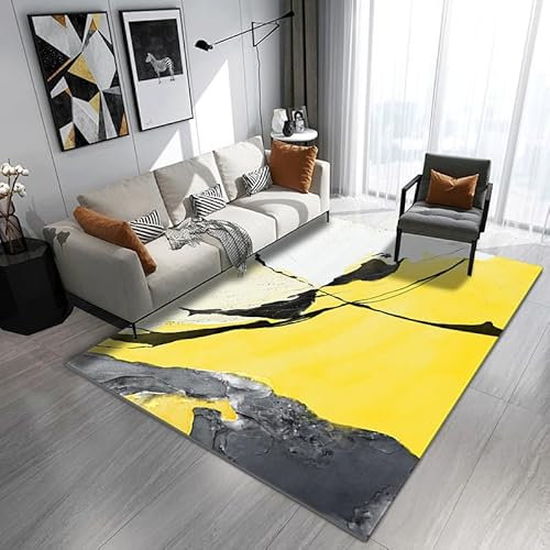 Teppich Gelb Flauschig Kurzflor,Mikrofaser Super Weich,Anti-Rutsch,Waschbar,Teppich Webteppich Für Wohnzimmer,Flur,Schlafzimmer Teppichläufer 120X160Cm