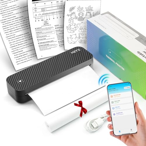 SLCZCZ Impresora Portátil Inalámbrica, Impresora Térmica de Viaje, Impresión sin Tinta Bluetooth & USB Soporte de Impresora US Carta/A4/A5 Papel Térmico, Compatible con Android & iOS Teléfono/Laptop