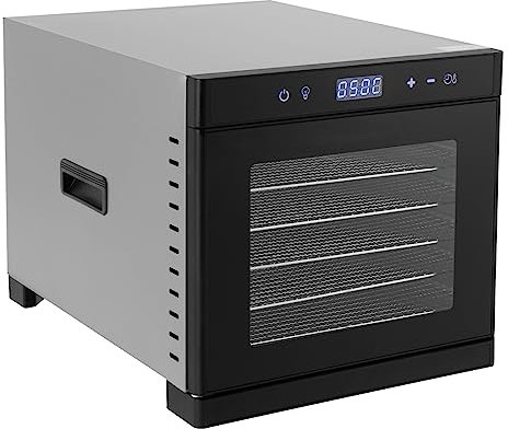 Dörrautomat Edelstahl 700W, 6Etagen Food Dehydrator mit LED-Anzeigebildschirm 6 Edelstahl-Dörrtabletts 24 Std. Zeitschaltuhr, 35-75℃ Dörrgerät Lebensmittel-Trocknungsmaschine