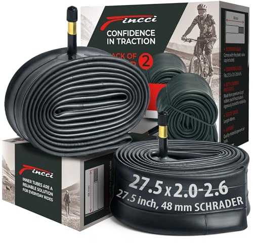 Fincci Bici Camera d'Aria 27.5 x 2.10 x 2.2x2.3x2.35x2.4x2.5 x 2.6 Pollici - Coppia Cameras d Aria MTB 27.5 con Valvola Schrader 48mm - Camere per Elettrica Pieghevole & Mountain & Da Corsa Bicicletta