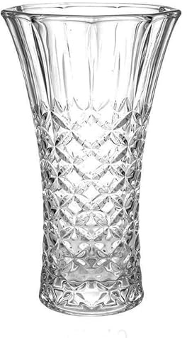 Crystal Glass Flower Vase, Diamond Cut Pattern, Clear