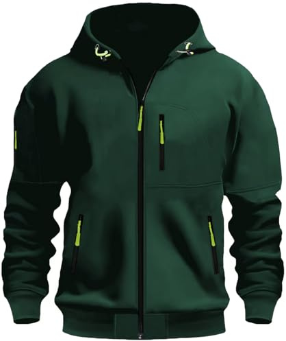MEDUOLA Sudadera con Capucha para Hombres Manga Larga Suéter con Cremallera Sudaderas Hoodie Otoño-Invierno Gorro con Cordón Entretiempo (D14-Verde,3XL)