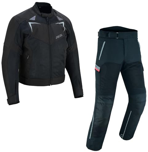 BOSmoto Herren Motorrad Anzug – Sommer Textil Kombi Jacke + Hose,Motorrad Sommer Kombi – Textil Jacke und Hose, 2-Teiler Herren Kombi,Motorrad Textil kombi (BLACK, XL)