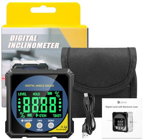 Digitaler Laser Winkelmesser, Lytool Neigungsmesser Laser Wasserwaage mit Vierseitigem Magnet, Doppelseitigem Laser- LCD Display, Type-C Schnittstelle- Magnetische Bevel Box für Holzarbeiten, Bau, DIY