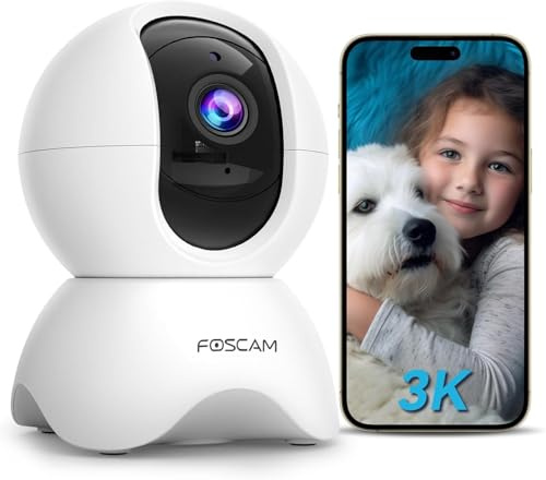 FOSCAM 3K 5MP WiFi-Haustierkameras für die Sicherheit zu Hause, 2,4-GHz-Innenkamera-Babyphone mit 360°-Schwenk-Neigefunktion, 2-Wege-Audio, 20-fachem Digitalzoom, Nachtsicht