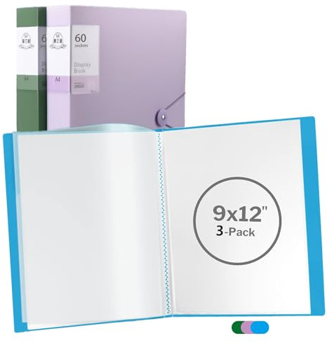 ULVBABI Display Book Folder A4 with 60 Plastic Pockets | 3 Pack Presentation Display Folders, Poly Pocket Folder & File with Plastic Sleeves for School, Office, Interviews, Financial Documents (3)