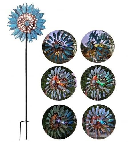 Solaire Moulin à Vent Jardin, 213cm Sculptures Et Mobiles à Vent, Lampe LED à énergie Solaire Moulin à Vent ExtéRieur, pour terrasse,pelouse et Jardin