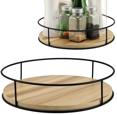 Nagoyuki 12 Lazy Turntable-Turntable Organizer Wooden Non-Slip 360° Rotating Storage Turntable Spice Rack Cupboard Round for Table Top Cabinet Kitchen Bathroom