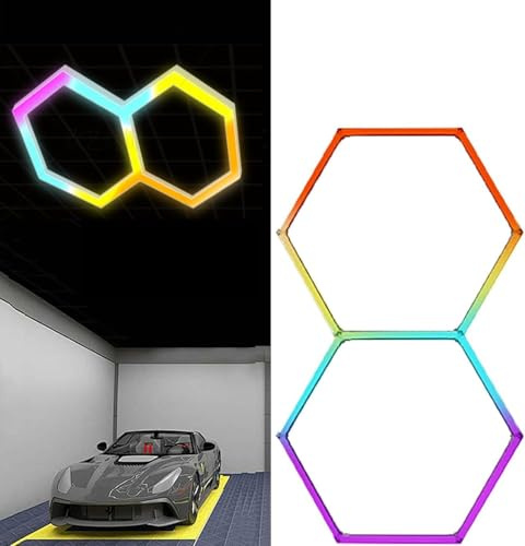 JuanNest Luz Hexagonal RGB, Paquete De LED para Garaje, Luz De Techo Conectable para Garaje, Taller, Sótano, Gimnasio, Almacén, Officina LED Illuminazione A Nido D'ape Esports Gaming,Bar RGB 2 Circle