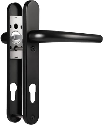 SORWDUERM Black Door Handles Set 92mm PZ Centres 122mm Screw Hole Distance 220mm Backplate Length Replacement Door Lever for UPVC Composite Timber Door Stainless Steels