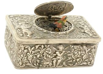 WKabnkn Caja de música mecánica antigua con marco de aleación hecho a mano y patrón en relieve, decoración del hogar, regalo automático, caja de música de pájaro cantante