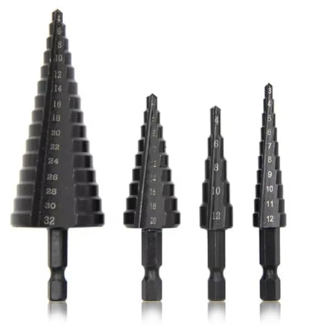 Fegtrtyoa Foret à Étape à Rainure Droite à Tige Hexagonale Noire 4-12mm, 4-20mm, 4-32mm, 3-12mm Outil de Réamer.