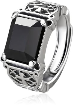 IMINI Anello a croce vintage da uomo, regolabile, aperto con pietra nera, misura da 16 a 22, anello hip hop per nocche e pollice, regalo personalizzato per uomo