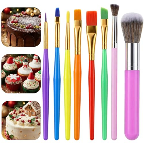 8 Pcs Cake Candy Decorating Brushes Fondant Tools Food Paint Brushes for Cake Making Supplies, Sugar Cookie Decoration Brush for Baking Fondant