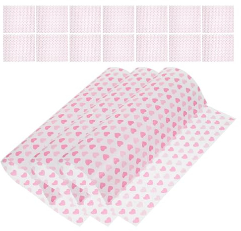 PartyKindom Papier Sulfurisé Alimentaire 50 Feuilles à Motifs de Cœurs, Papier D'emballage pour Bonbons, Nougat, Sandwichs et Produits de Boulangerie, Résistant aux Graisses, Format Standard