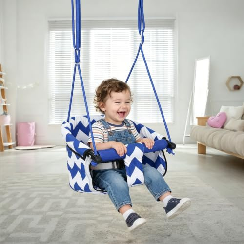 Columpio Infantil-Columpio Jardín Exterior con Cuerdas Ajustables,Cinturón De Seguridad,Columpio para Bebés,Columpio Bebe De 6 Meses a 8 Años,para Interior, Exterior (Azul)
