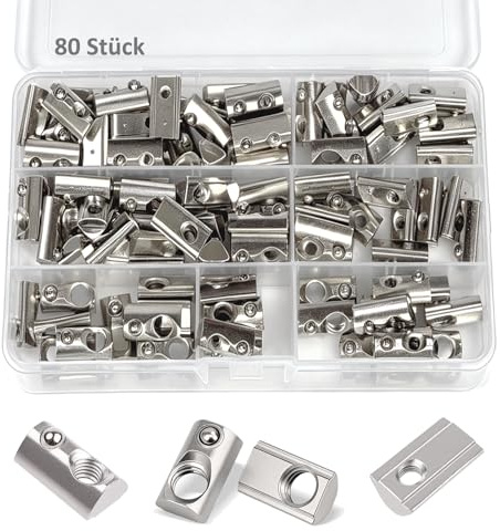 Xinjiayi 80 stycken spårstenar 40-serien M4 M5 M6 M8 spårsten spårsten kolstål glidmutter med fjäderkula för aluminiumprofil 3D-skrivare CNC, fräs gör-det-själv-projekt