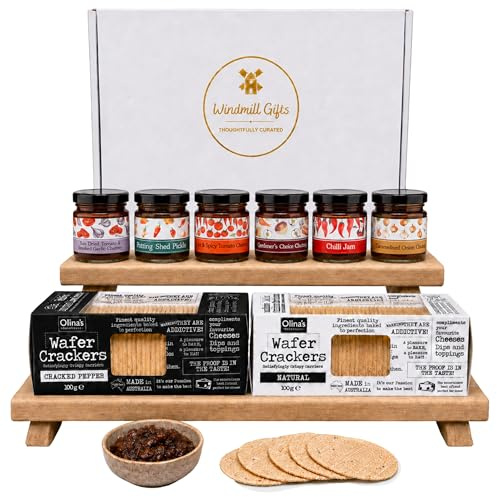 Chutneys Gift Set - x6 Mini Chutney Selection and Crackers Gift Set | Six chutney flavours with crackers, individually jarred - ideal foodie birthday, thank you or savoury hampers gifts