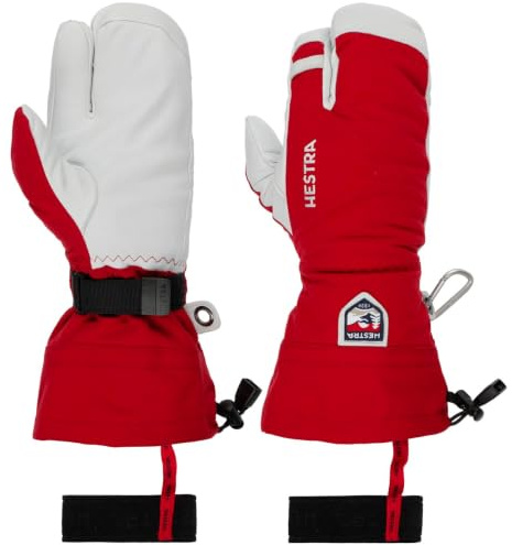 Hestra Heli Ski 3-Finger Handskar Damer/Herrar - damhandskar skidhandskar herrhandskar med foder, Kardborreband Vinter höst-vinter - 9 HS röd