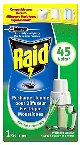 Raid Insecticida antimosquitos, Recambio para difusor eléctrico líquido, limón, 45 noches, pack de 4
