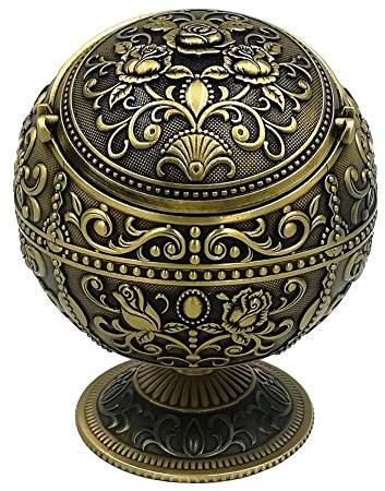 Honoro Vintage Windproof Ashtray With Lid - Metal Decorative for Outdoor Indoor, Unique Tabletop for Home Hotel - Nice Gift, Rose Bronze