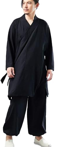 LZJN Men's Chinese Traditional Martial Arts Wear Tai Chi Uniform Kung Fu Clothing Wushu Tang Suit (MF-160 Black, L)