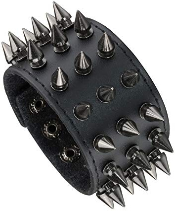 MILAKOO Punk Armband für Männer Frauen - Goth Schwarzes Leder Armband Manschette Armreif