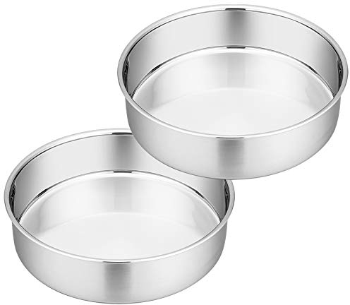 Homikit Cake Tin Set of 2, 8inch Round Cake Tins Stainless Steel for Baking Roasting, Christmas Birthday Layer Cake Mould Pan Bakeware, Healthy & Sturdy, Mirror Finished & Dishwasher Safe