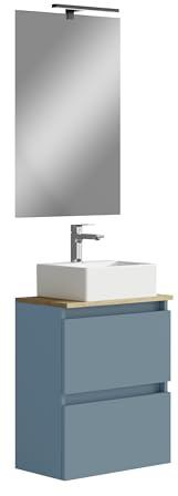 Baikal Maia, Melammina 16 mm Ceramica Specchio Mobili da Bagno con lavabo, Blu Oceano, 50 X 60 X 30