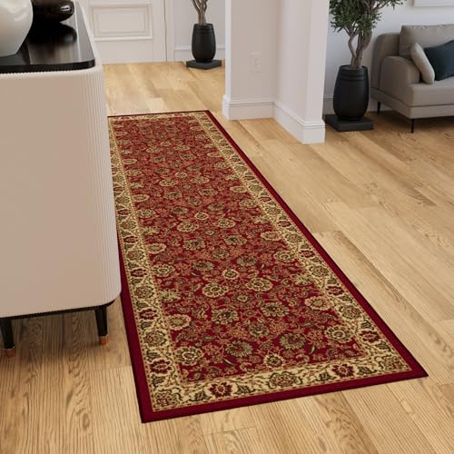 Ottomanson Hallway Runner Rug 2'7 x 9'6 Non Slip Oriental Area Rugs Easy to Clean Laundry Rug Runner Durable & Pet Friendly Floor Carpet Runners for Hallways Entryway Living Room Kitchen, Red