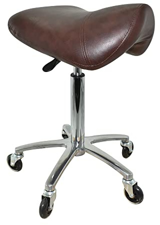 VAKON SALON - Premium Sattelhocker Braun, Sattelstuhl für Rückenentlastung, Rollhocker höhenverstellbar von 55-75 cm, Drehhocker, Praxishocker, Bürohocker, Arbeitshocker