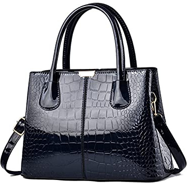 NICOLE & DORIS Handtaschen Damen Mode Krokoprägung Henkeltasche Lackleder Handtasche Shopper Umhängetaschen Damentasche mit Reißverschluss Navy Blau