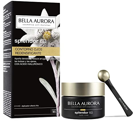 BELLA AURORA - Contorno de Ojos Splendor 60 15 ml, con Espátula de Efecto Frío, para Arrugas, Líneas de expresión, Bolsas y Ojeras, con Ácido Hialurónico y Extractos Botánicos, Hidratante