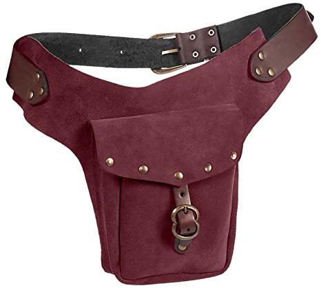 Vintage Mittelalter Gürteltasche Leder Kleine Geldbörse Leder Sport Reiten Hüfte Bauchtasche Festival Tasche, rot, Einheitsgröße