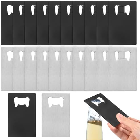 sourcing map 50Pcs Credit Card Bottle Opener, Stainless Steel Credit Card Size Beer Bottle Opener for Wallet Pocket, Can Cap Openers for Wedding Party Bridal Shower Present, Silver and Black