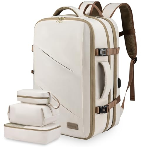 LOVEVOOK Rucksack Handgepäck Flugzeug, Reiserucksack Damen Herren, 30L Travel Backpack Laptop Daypack Kofferrucksack für Reise Arbeit Business, Beige Khaki
