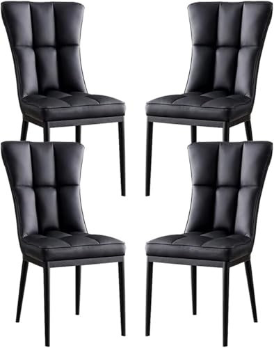 TS TAC-SKY Satz Von 4, Moderne PU-Leder Hohe Zurück Gepolstert Weichen Sitz Mit Kohlenstoffstahl Beine Für Haus Kommerzielle Restaurants Esszimmer Stuhl Küche Esszimmer Stühle(Black)
