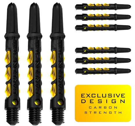 Harrows Lot de 3 Jeux de tiges de fléchettes St en Carbone – 9 tiges de fléchettes au Total – Moyen, Midi et Court – Composite de Carbone résistant (Jaune, Moyen)
