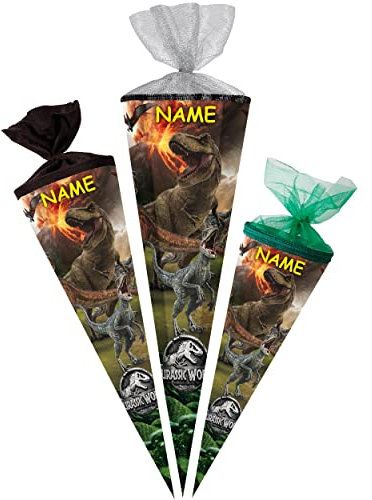alles-meine.de GmbH Schultüte - Dinosaurier - Jurassic World 35-100 cm Größe wählbar Zubehör - komplette Füllung - Zuckertüte - Tüllabschluß/Filzabschluß - eckig/rund..