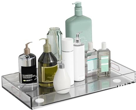 ccuzs Plateau de service rectangulaire en acrylique transparent avec poignées, plateau décoratif antidérapant pour table basse, cuisine et divertissement à domicile, 35 x 28 cm